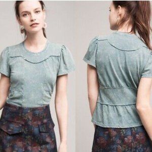 Anthropologie Deletta Stonewash Green Peplum Tee